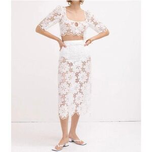 Elegant White Lace Skirt And Crop Top